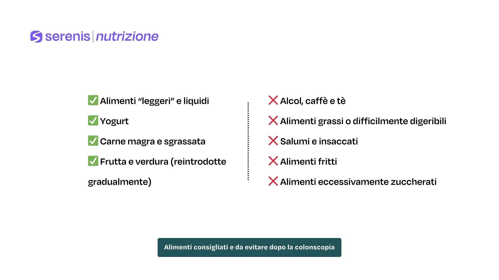 Alimenti consigliati e alimenti da evitare dopo la colonscopia